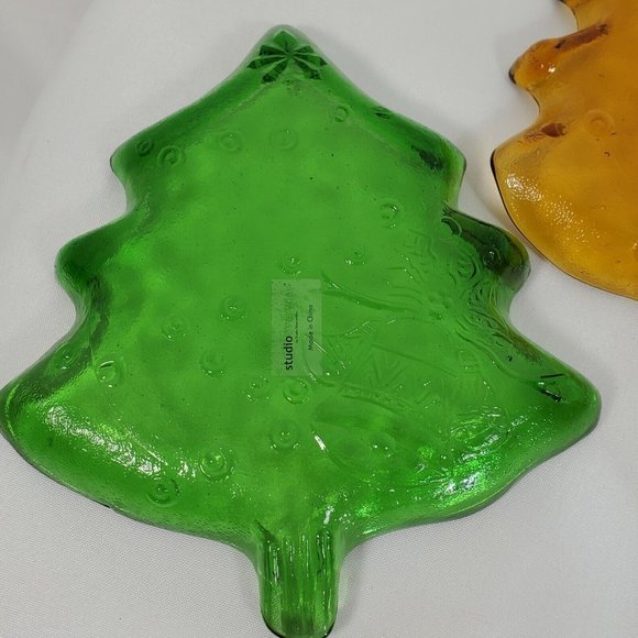 6 pc Studio Silversmiths Glass Christmas Tree Plates 6.75" cheese dessert dish - Picture 11 of 12